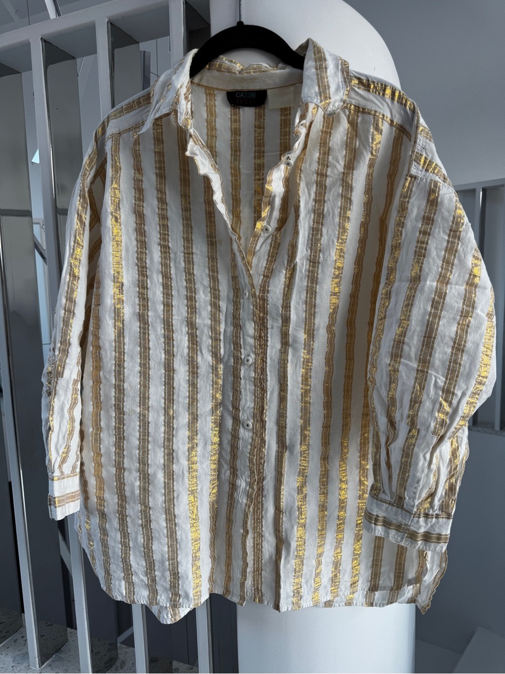 Vintage 80s/90s White & Gold Stripe Button-down Shirt